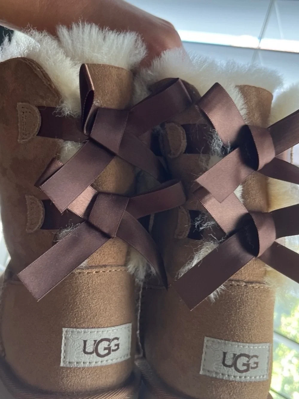 UGG Kids Brown Suede Bow Back Boots Like new .